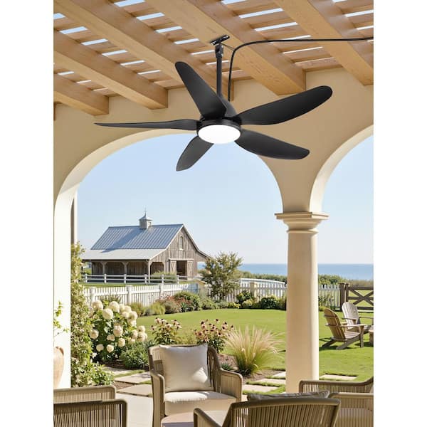 46 in. Outdoor Black Wet Rated Plug-in Fandelier Ceiling Fan with Light,Quiet DC Motor, Hook Downrod Mount for Patios
