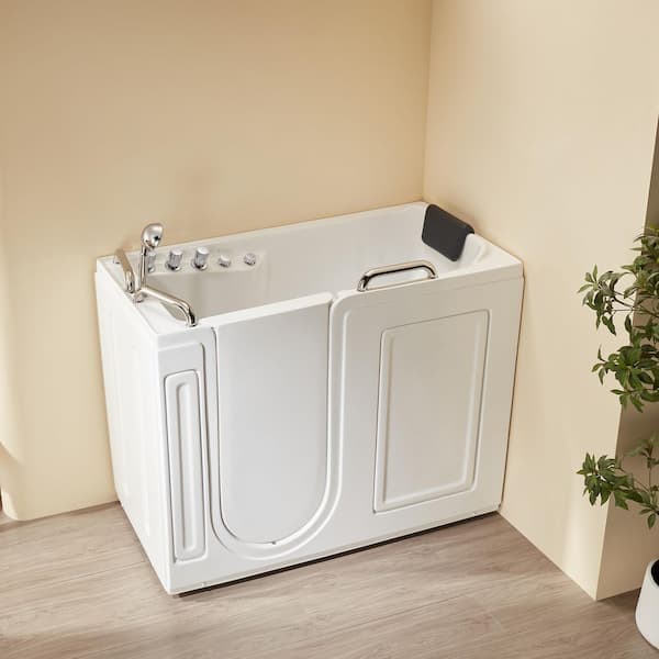 52.5 in. x 26.5 in. Left Drain Quick Fill Walk-In Whirlpool Jetted Bathtub Bathtub in White/Chrome