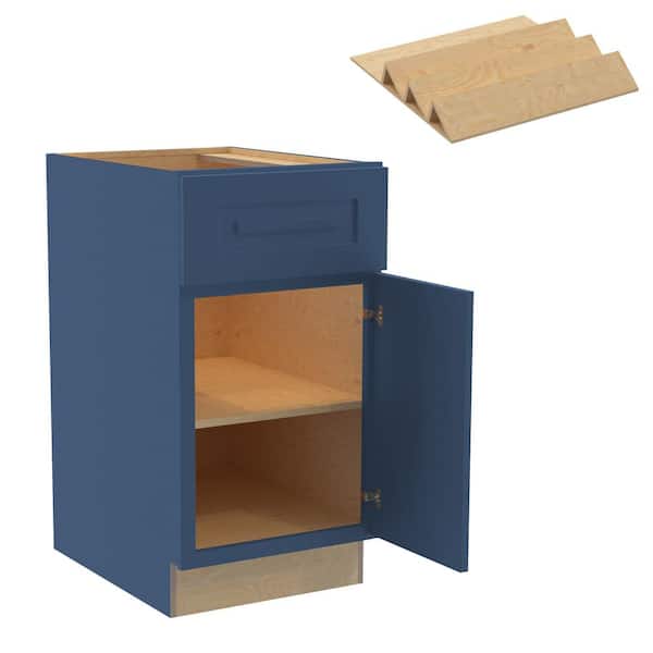 Home Decorators Collection Grayson 18 in. W x 24 in. D x 34.5 in. H Assembled Plywood Base Kitchen Cabinet in Mythic Blue with Spice Soft Close RH