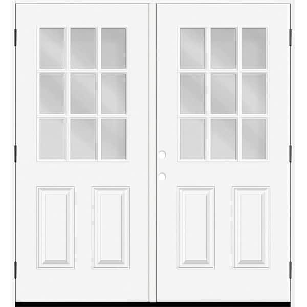 Reliant 64 in. x 80 in. 2P 1/2L 9L-SDL Clearglass LHOS Unfinished White Fiberglass Double Prehung Front Door w/6in. Jamb