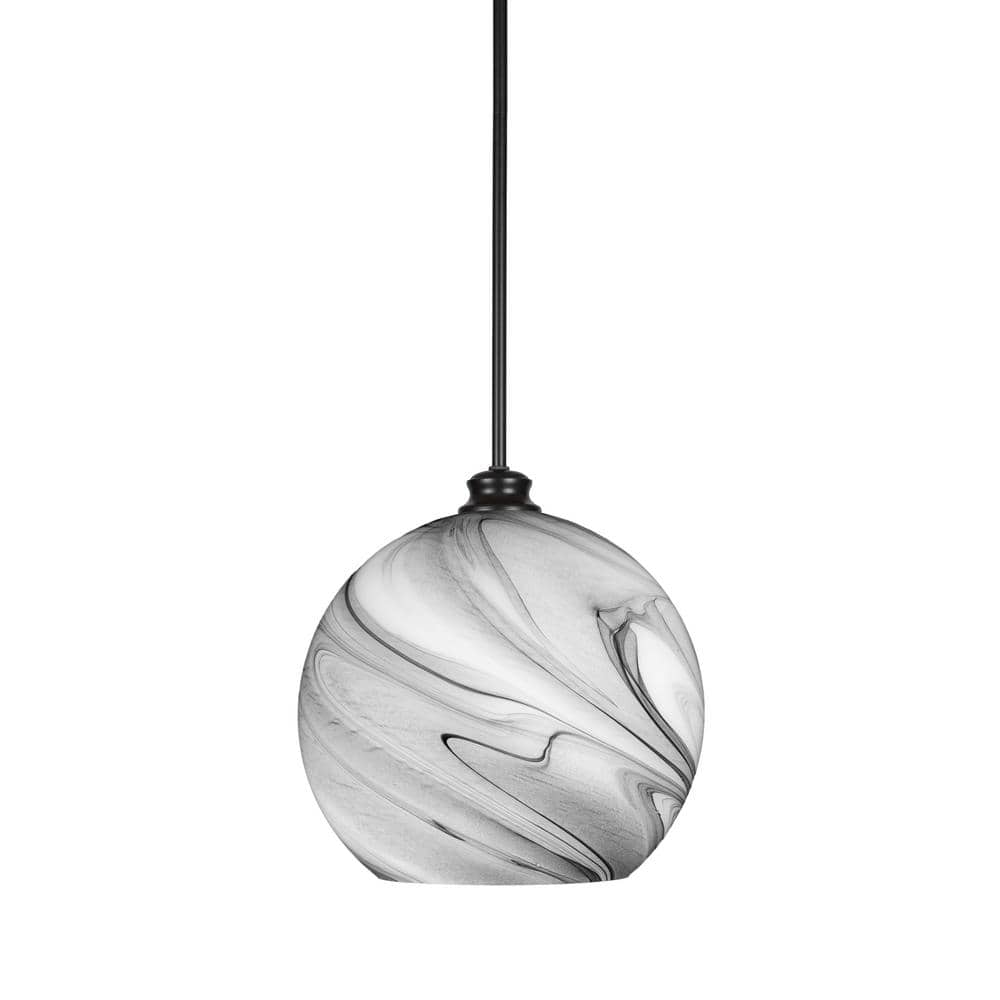 Lighting Theory Langdale 60-Watt 1-Light Matte Black Shaded Mini Pendant Light with Glass Shade