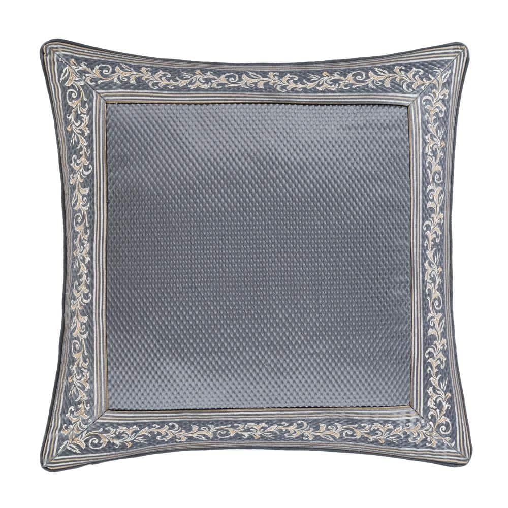Powder Blue Satin Euro Sham with Damask Border