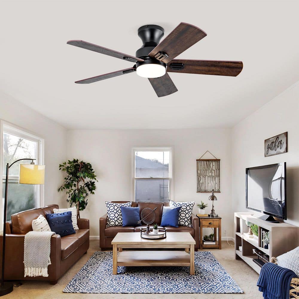 42 in. Indoor/Outdoor Black Flush Mount Standard Ceiling Fan with Dimmable LED, Noiseless DC Motor and Remote Control price history on PriceWatchPro