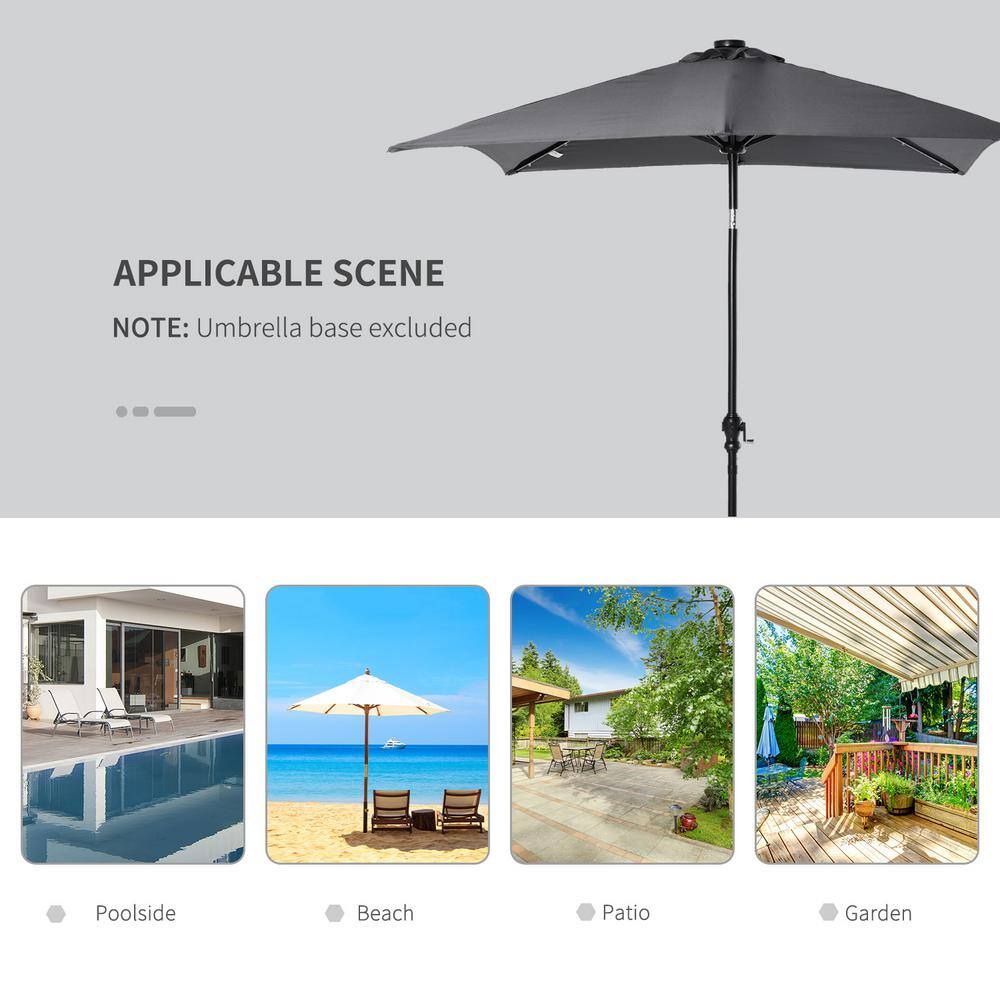 Dark Gray Solar LED Lighted Patio Umbrella with Crank and Tilt