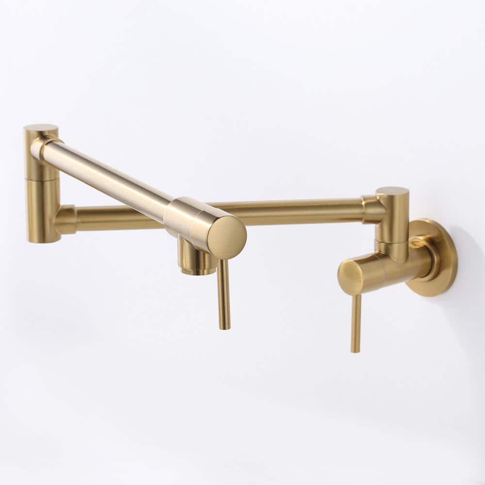 Brushed Gold Wall Mounted Double Handle Pot Filler Faucet