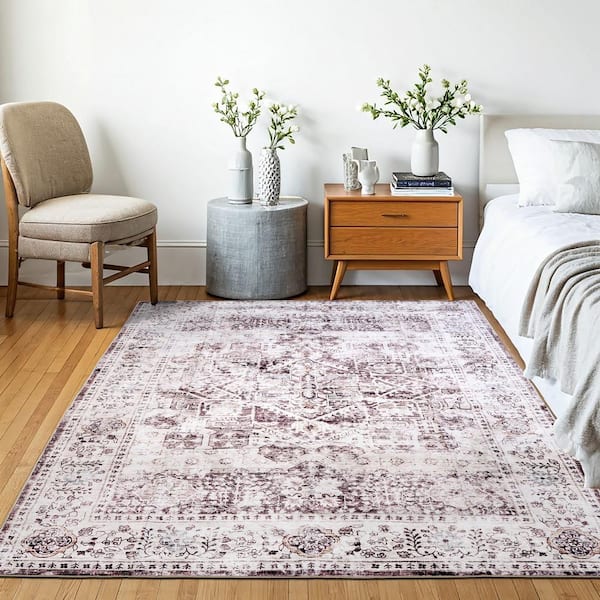 Machine Washable Paisley Vintage Cocoa 3 ft. x 5 ft. Kitchen/Bedroom/Living Room Indoor Area Rug
