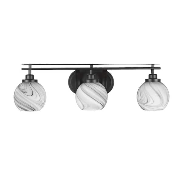 Unbranded Monroe 27.75 in. 3-Light Matte Black Vanity Light 5.75 in. Onyx Swirl Glass Shade No Bulbs Included