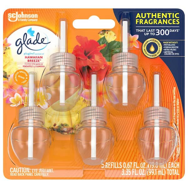 Glade PlugIns Refills Air Freshener Starter Kit, Scented Oil for Home and Bathroom, Hawaiian Breeze, 0.67 fl oz, 1 Warmer + 1 Refill