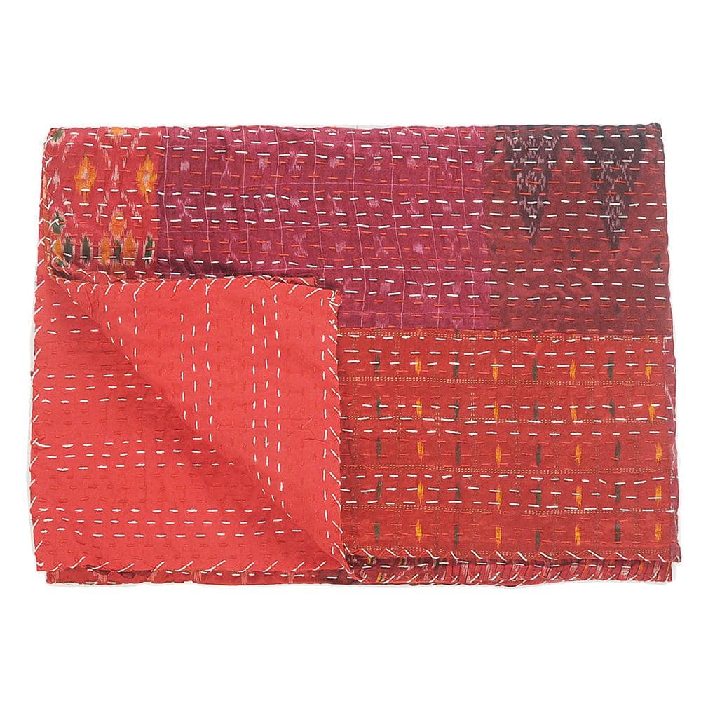 Handmade Maroon Cotton Silk Patchwork Throw Blanket
