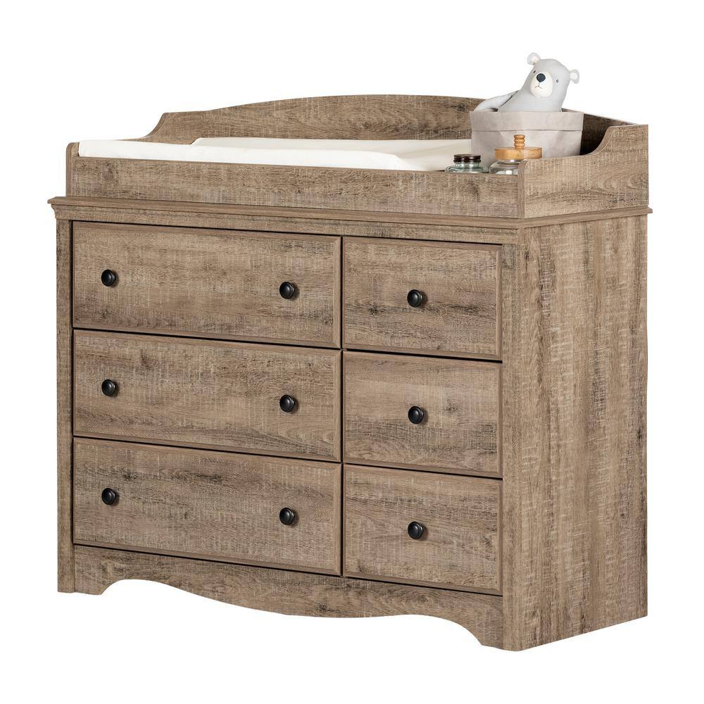 Weathered Oak 6-Drawer Changing Table Dresser