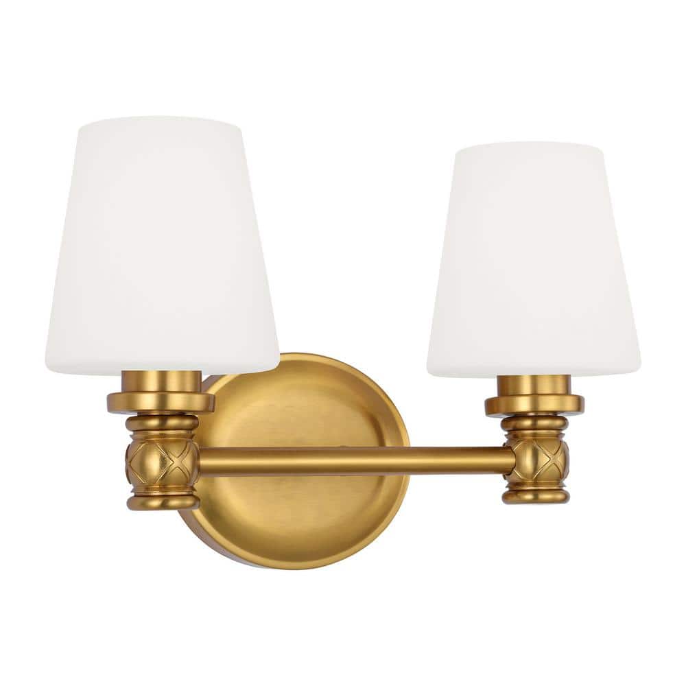 Xavierre 14 in. 2-Light Burnished Brass Transitional Vanity Light with Opal Etched Cased Glass Shades price history on PriceWatchPro