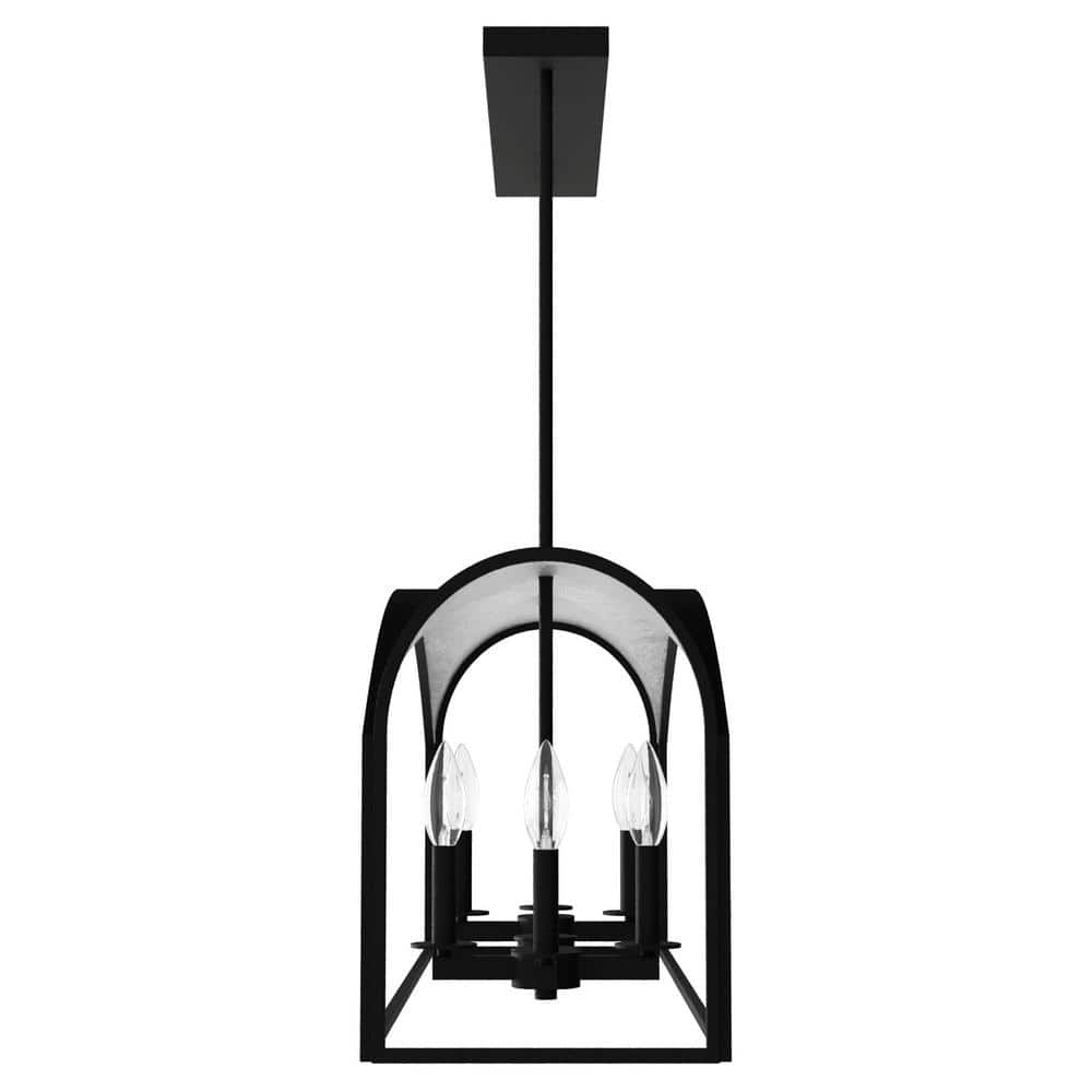 Dukestown 41" Black Natural Iron Linear Chandelier with Silver Leaf Accents