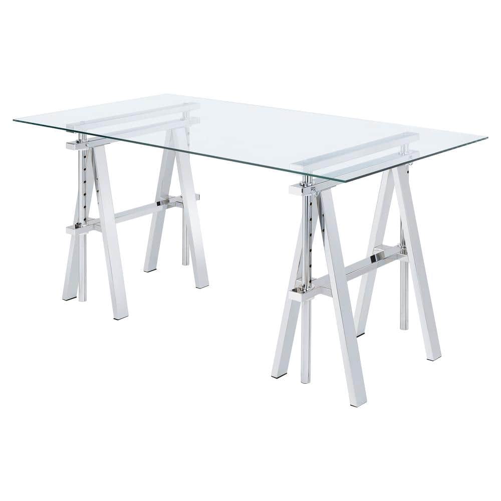 Contemporary Chrome-Finished Adjustable Glass Desk - 60"