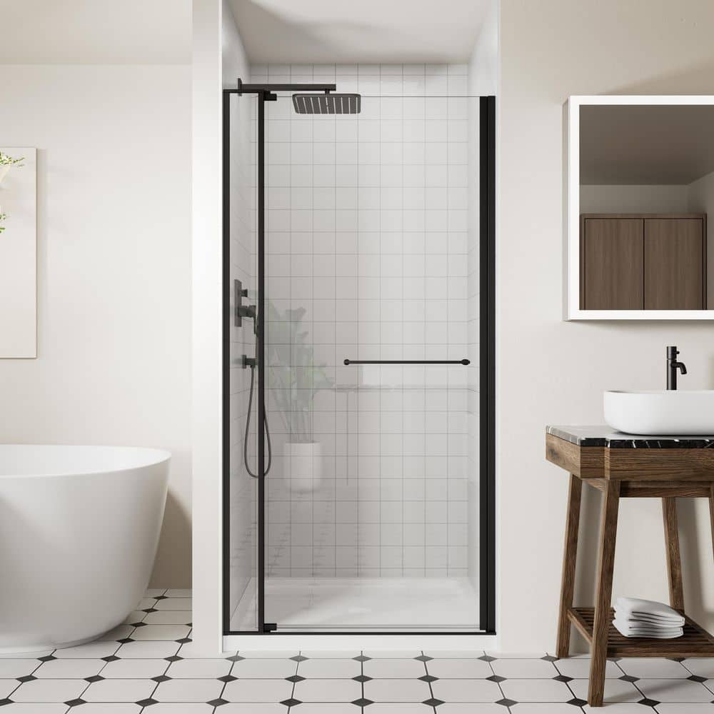 Frameless Pivot Shower Door, 32-36 in. W x 72 in. H Shower Door with 1/4 in. Tempered Glass for Bathroom, Matte Black price history on PriceWatchPro