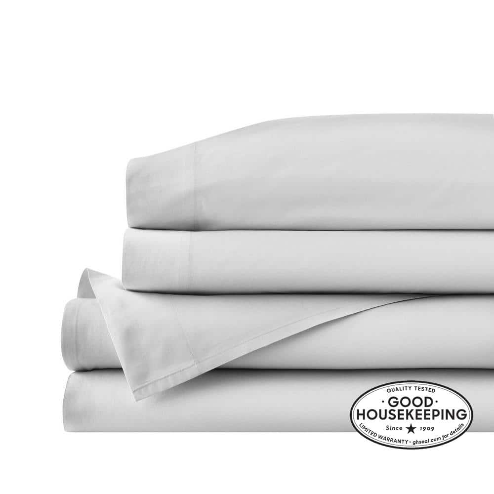 StyleWell Cotton Percale Shadow Gray 4-Piece Queen Sheet Set