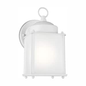 New Castle 1-Light White Outdoor 8.25 in. Wall Lantern Sconce with LED Bulb