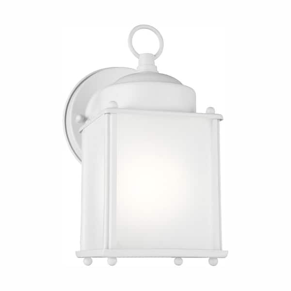 Generation Lighting New Castle 1-Light White Outdoor 8.25 in. Wall Lantern Sconce with LED Bulb