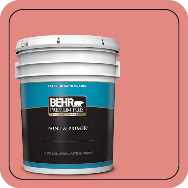 BEHR PREMIUM PLUS 5 gal. #170D-5 Mellow Coral Satin Enamel Exterior Paint & Primer