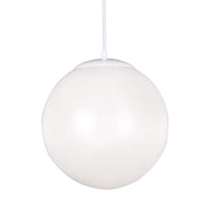 Leo 14 in. Extra Large 1-Light White Hanging Globe Pendant Light with Smooth White Glass Shade, LED Bulb Included