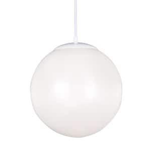 Hanging Globe 1-Light White Pendant with LED Bulb