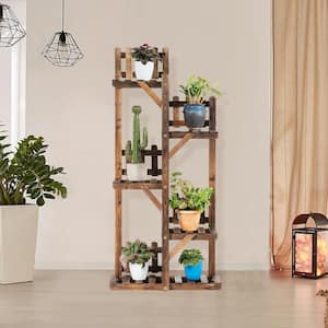 51.8 in. Tall Indoor/Outdoor Brown Carbonized Solid Wood Plant Stand Flower Rack (5-Tiered)