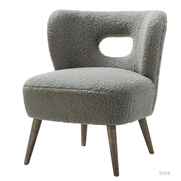 JAYDEN CREATION Mini Grey Vegan Lambskin sherpa Upholstery Side Chair with Cutout Back and Solid Wood Legs