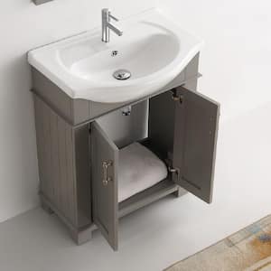 Hudson 30 in. W Traditional Bathroom Vanity in Gray with Ceramic Vanity Top in White with White Basin