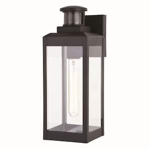 Kinzie Black Motion Sensor Dusk to Dawn Outdoor Wall Light Clear Glass