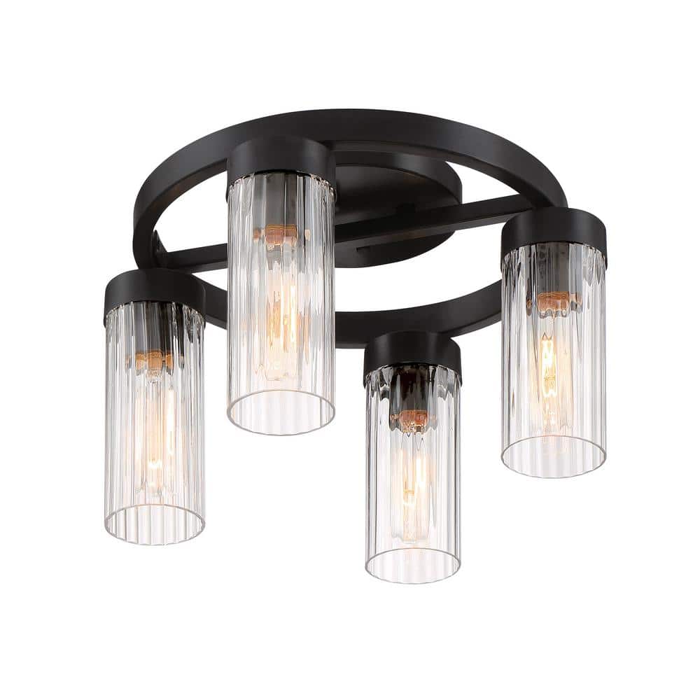 Braden Iron Graphite 14.5" Modern Semi-Flush Mount with Striated Glass
