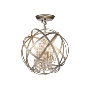 Sara 16 in. Dia 4-Light Light Gold with Bronze Metal Globe Crystal Semi- Flush Mount