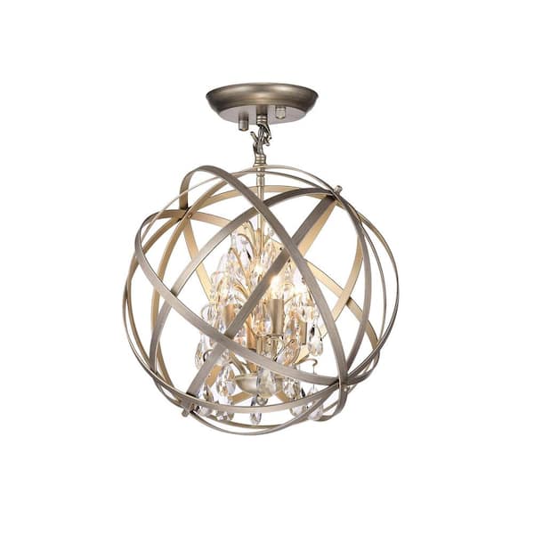 Jojospring Sara 16 in. Dia 4-Light Light Gold with Bronze Metal Globe Crystal Semi- Flush Mount
