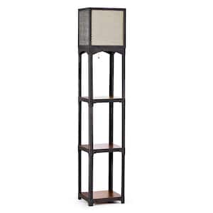 Vintage Iron 64 in. Black Finish Metal Floor Lamp with Wood Shelves