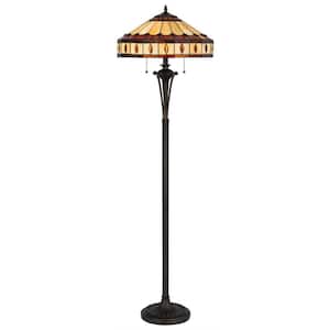 61 in. Bronze 2 Dimmable (Full Range) Standard Floor Lamp for Living Room with Glass Empire Shade