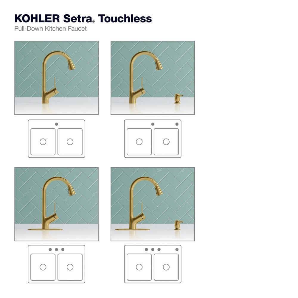 Vibrant Brushed Moderne Brass Pull-Down Kitchen Faucet with Soap Dispenser