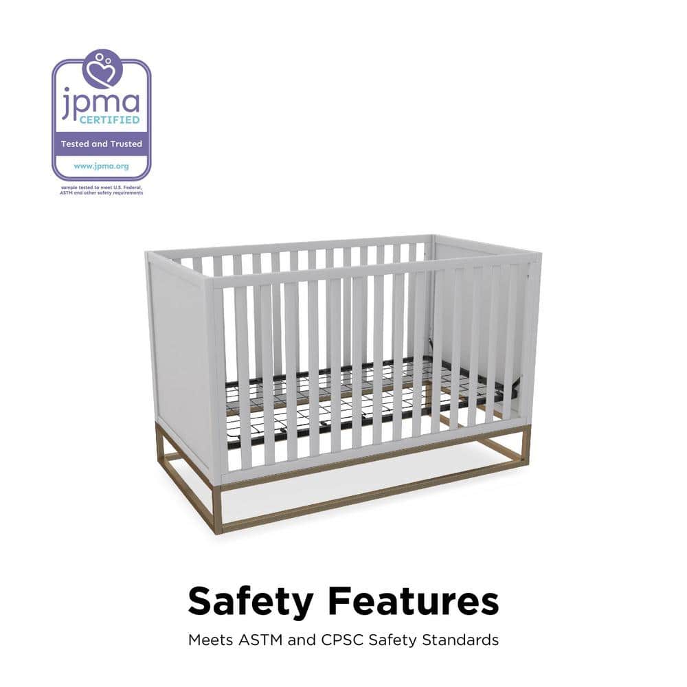 Dove Gray 3-in-1 Convertible Wood Crib with Gold Metal Base