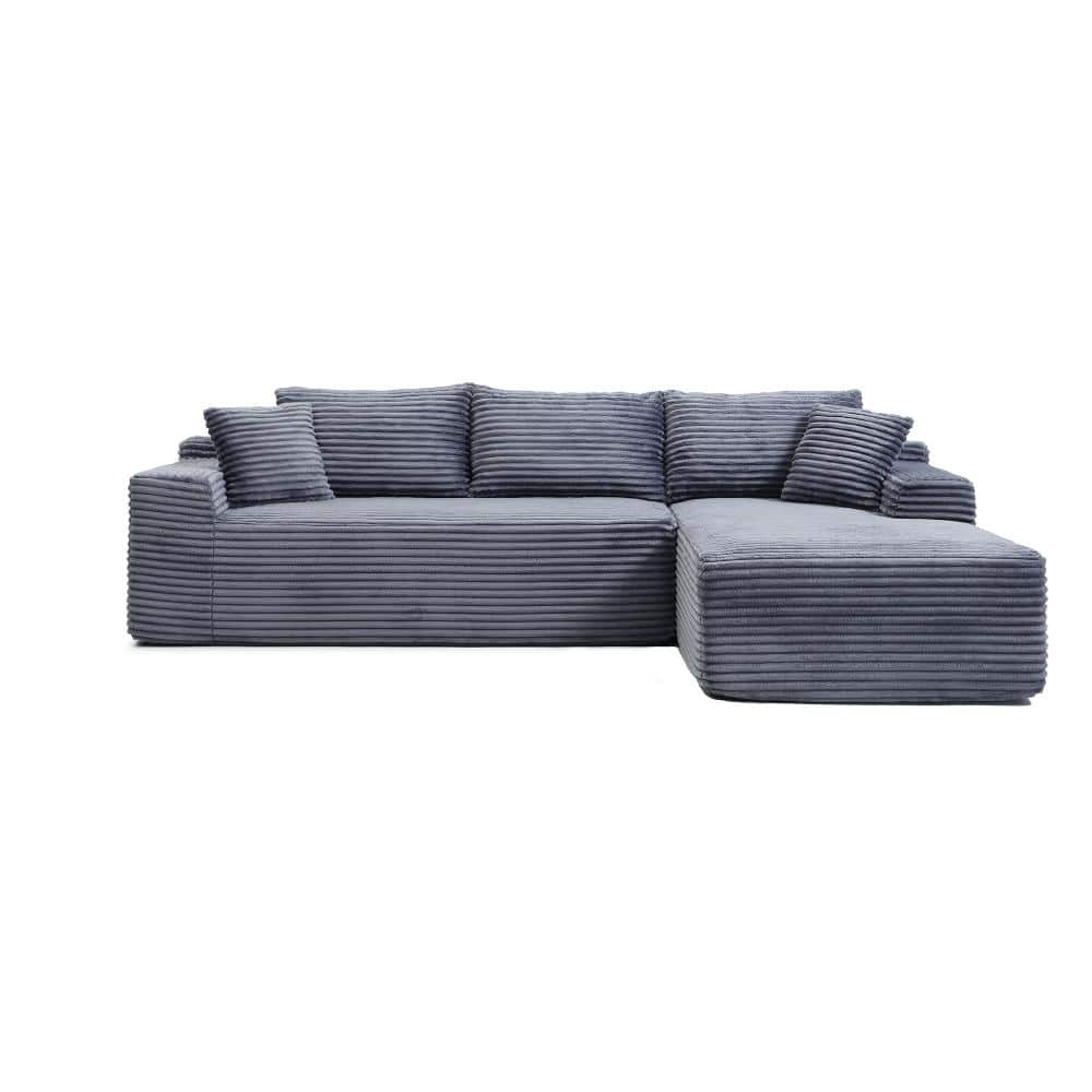 Modular 105 in. Armless 3-piece Corduroy L-Shape Deep Seat Sectional Sofa in Grey durable construction