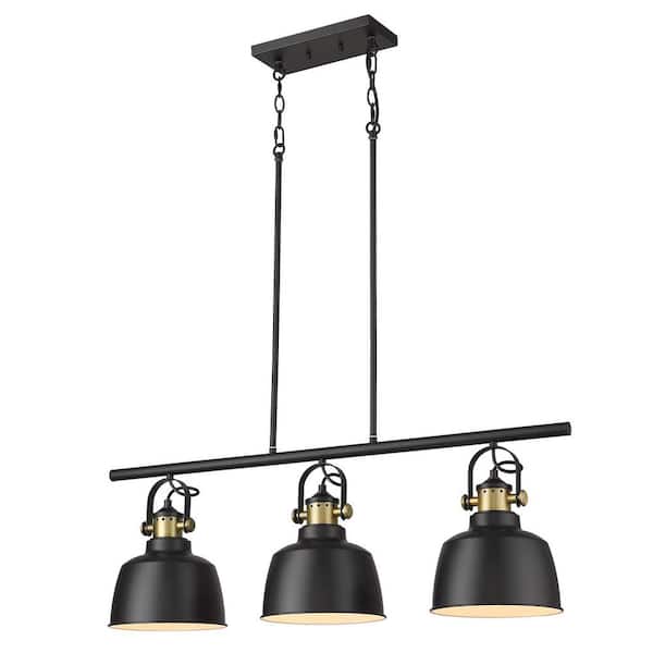 JAZAVA 60-Watt 3-Light Matte Black Pendant Light with Metal Shade, No Bulbs Included