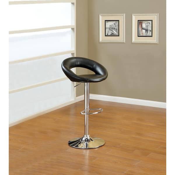 39 in. Black Faux Leather Bar Stools with Chrome Stand ((Set of 2))