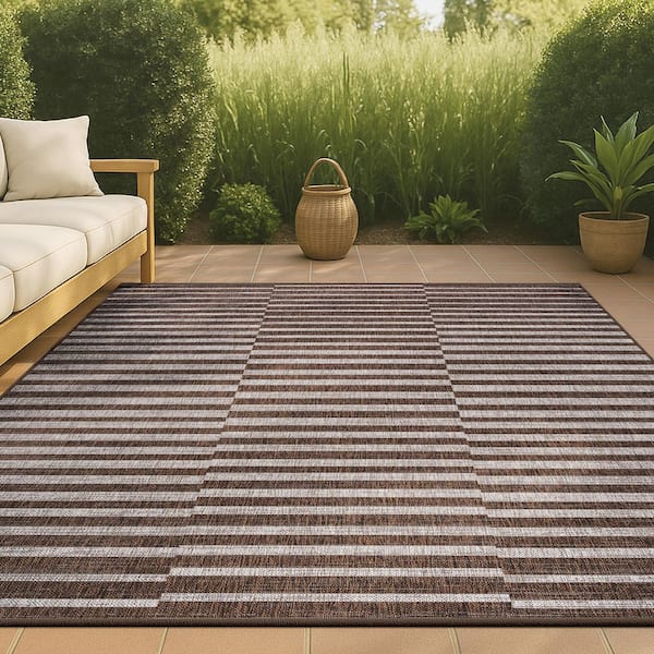 JONATHAN Y Sukie Modern Offset Stripe Brown/Beige 8 ft. x 10 ft