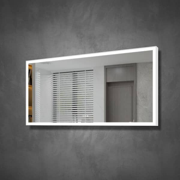 ANGELES HOME 84 in. W x 42 in. H Large Rectangular Heavy Duty Framed Wall LED Bathroom Vanity Mirror Light,Anti-Fog,Plug,Z-Bar White