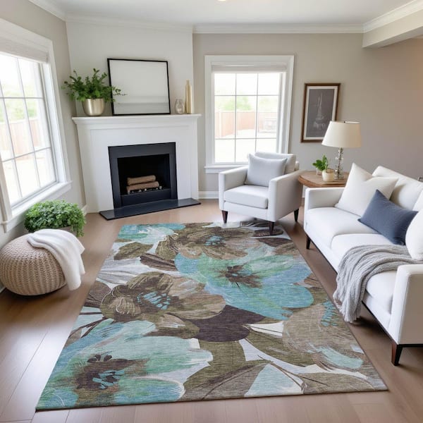 Mayfield Premium Machine Washable Abstract AMF1487 Khaki 8 ft. x 10 ft. Area Rug