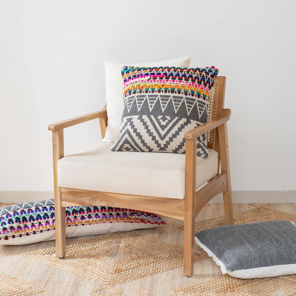 Bohemian Multicolor Cotton Blend Square Throw Pillows, Set of 2