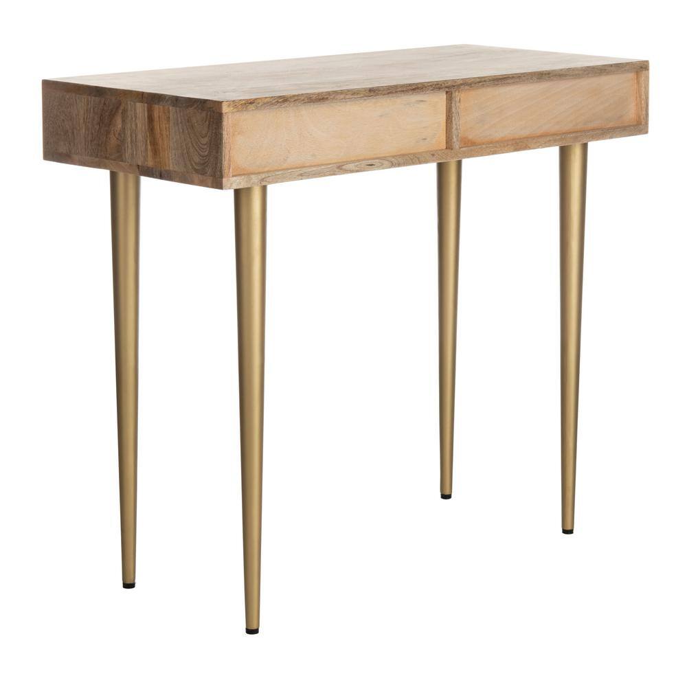 Leni Transitional Home Office Desk with Chevron Brass Inlay