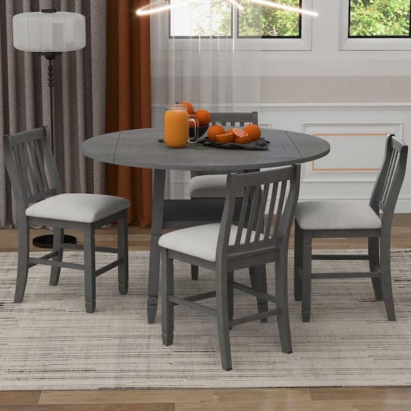 Harper & Bright Designs 5-Piece Gray Wood Counter Height Dining Table ...