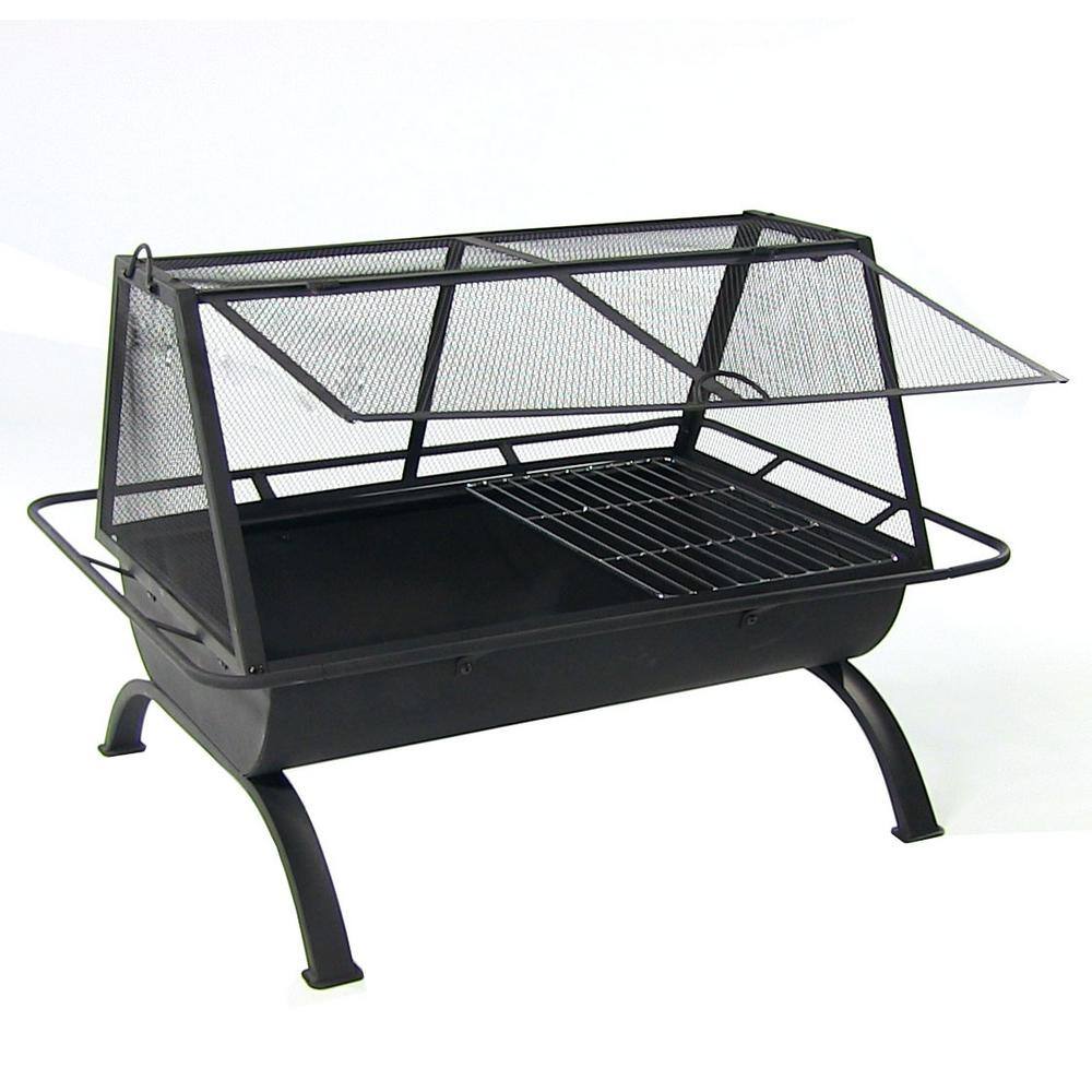 36-Inch Black Steel Outdoor Fire Pit with Grill and Spark Screen