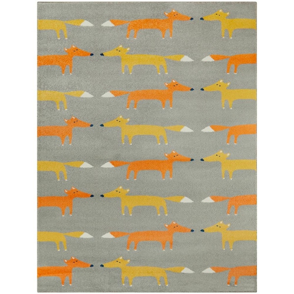 BALTA Modern Fox Kids Fox Print Grey 5 ft. x 7 ft. Area Rug