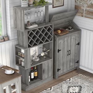 Manistee Vintage Gray Wine Rack Tower with Storage Cabinet