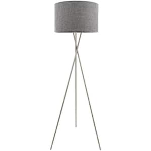 Sadie 60 in. Brushed Nickel Modern 1-Light Tripod Floor Lamp with Gray Shade, Bulb Included