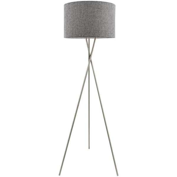 Kira Home Sadie 60 in. Brushed Nickel Modern 1-Light Tripod Floor Lamp with Gray Shade, Bulb Included