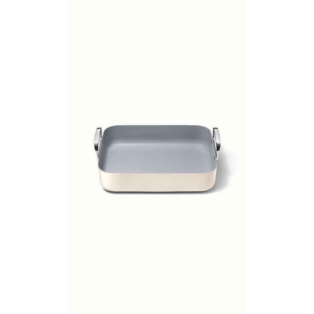 Cream 12.6" Nonstick Square Braiser with Rack and Handles